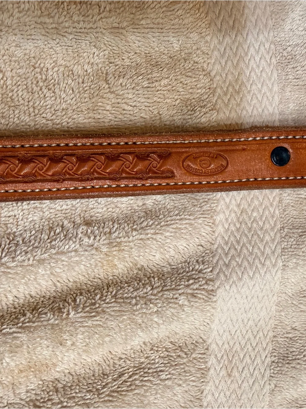 Berkeley’s Custom Leather brand Tan stamped Tooled Leather Belt - never used